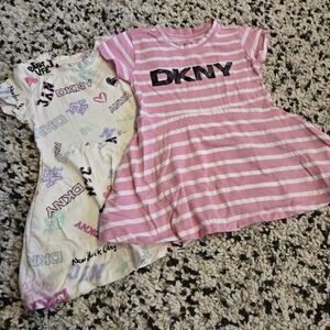 DKNY Pink Striped and Logo Print Dress Set